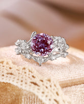 VIOLET Round Cut Alexandrite Leafy Engagement Ring Set